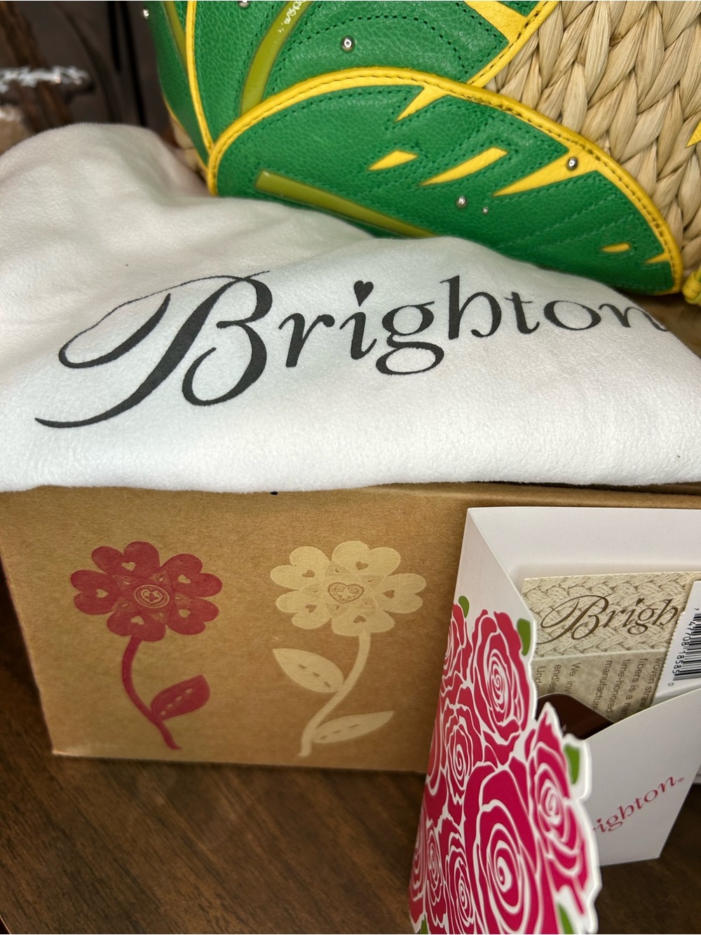 Brighton Woven Hula Straw Tote with Green Leaf Appliqué & Red Flower Charm - Picture 16 of 17